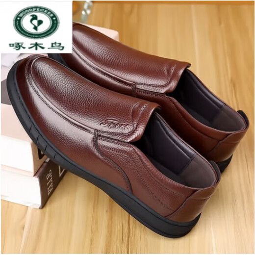 Pájaro carpintero [Top Capeta Cow Whide] Capases de cuero casual para hombres Negocios de cuero genuino de mediana edad y ancianos zapatos de papá para zapatos de trabajo SOLO SOLO LIP L6628 NEGRO 42