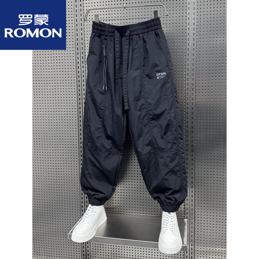 罗蒙（ROMON）夏季薄款九分拼接休闲裤青少年宽松束脚哈伦裤男士潮牌速干运动裤 卡其绿 32 (180) 140-150斤