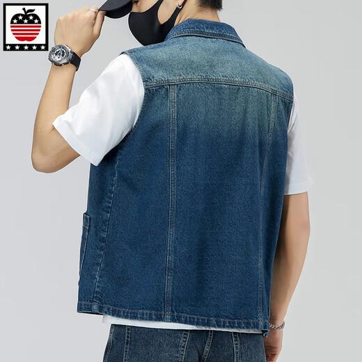 Aemape Apple Light Color de grande taille Vertinit vestime en denim pour hommes et femmes Spring and Summer Brand Retro Workwear Workswear Casual Sans manche sans manches Clip de cheval 6231 # Retro Blue 3XL (recommandé 175-190jin [Jin est égal à 0,5 kg]))
