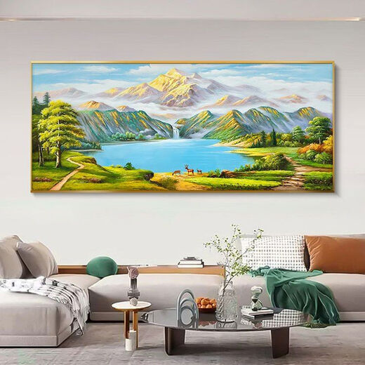 霜魄青山绿水沙发背景墙壁书房办公室挂画背靠金山客厅装饰画盆中式墙 12596日出青山 1cm*1厘米 120*50金色铝框+晶瓷镶钻
