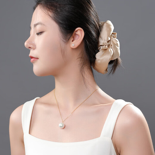 Dara 18K gold pearl pendant single round strong pink light pearl necklace birthday gift for girlfriend 15-16mm