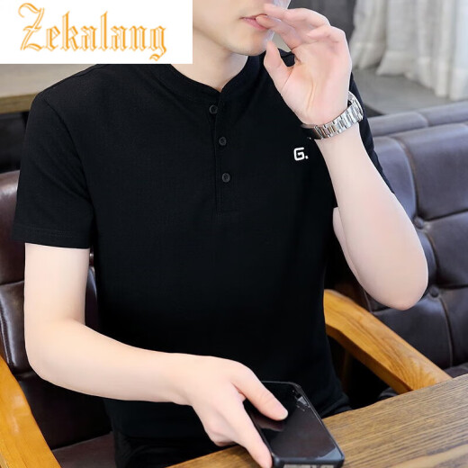 泽卡狼（ZEKALANG）2025新款珠地棉polo衫男夏季高端简约立领短袖t恤白色亨利衫 绿色 XL