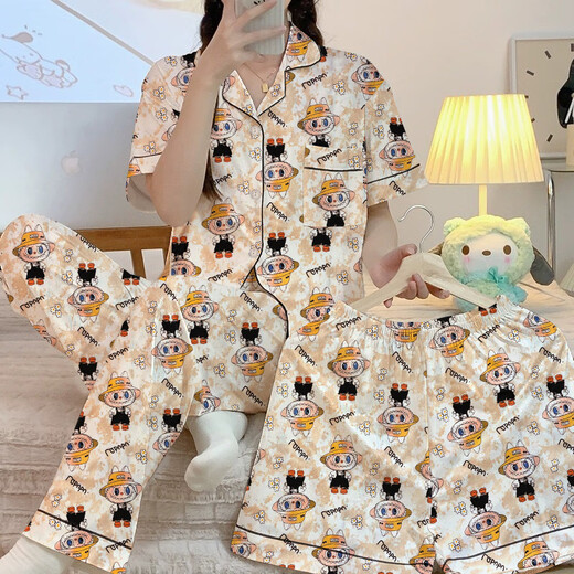 S.SofeAins-Stil Blumenpyjamas für Frauen Frühling und Sommer niedliche Kurzschläfe dreiteilige Set von Heimkleidung KK14132# 170 m [Vorgeschlagen 80-100jin [Jin ist 0,5 kg]]