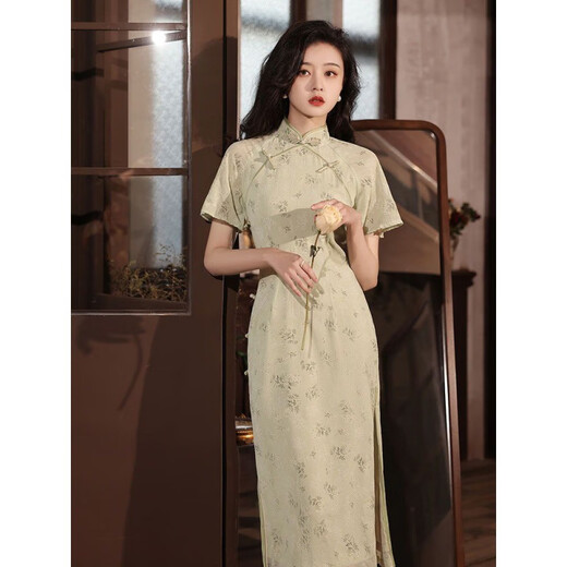 Hualin mode modifié Cheongsam Summer Tempérament fille robe blanche Style chinois Daily 831 Green Mariffon S