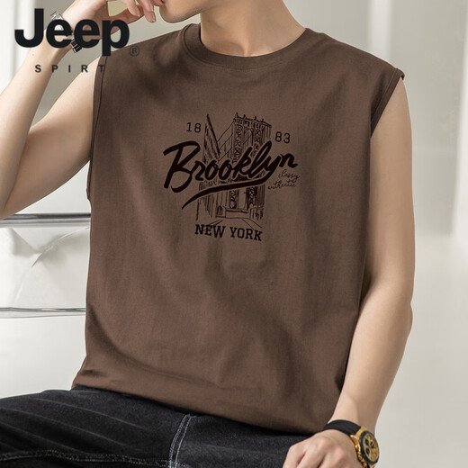 JEEP SPIRIT美式复古纯棉无袖t恤夏季薄款青年跨栏运动背心印花坎肩短袖潮 M18-T672军绿色 XL