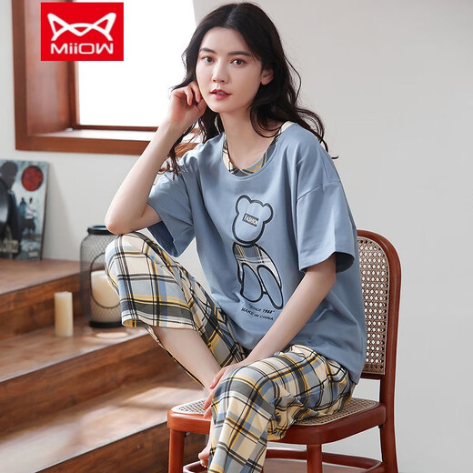 Catman (Miiow) reiner Baumwollpyjamas für Frauen Frühling und Sommer kurzärmelige Hosen lässige losen Frauen koreanische Heimkleidung für Herbstbekleidung