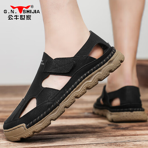 Sandalias de la familia Bull Men usa sandalias huecas para el al aire libre de verano para zapatos de playa de la cabeza de los hombres sandalias casuales