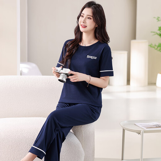 莫代尔睡衣女夏季纯棉短袖薄款2025年新款夏天休闲全棉可外穿长裤家居服 7374豆沙粉无胸垫 M 80-100斤