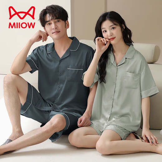 猫人 MIIOW高端夏季情侣睡衣女士薄款透气冰丝简约短袖短裤高级感男款家居服 NS-16804女16604男 M 女款