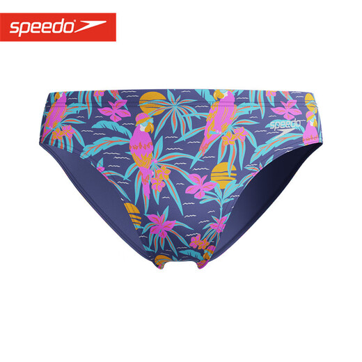速比涛（Speedo）男士8厘米印花三角泳裤抗氯速干训练款舒适竞速专业游泳裤 蓝色印花 L (36)