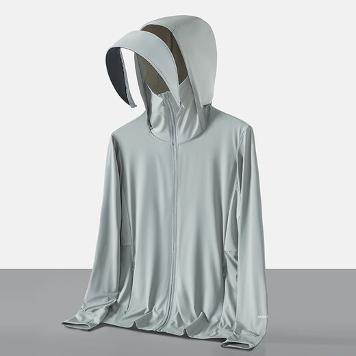 
New summer ultra-thin men and women's sun protection clothes for couples' skin clothes on all sides, outdoor hat brim can be detached sun protection clothes 9926 men's jade white L
