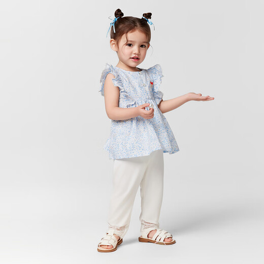 PawinPaw shopping mall same style cartoon bear children's clothing 25 spring and summer new baby girl A-line shirt Blue blue/50 110