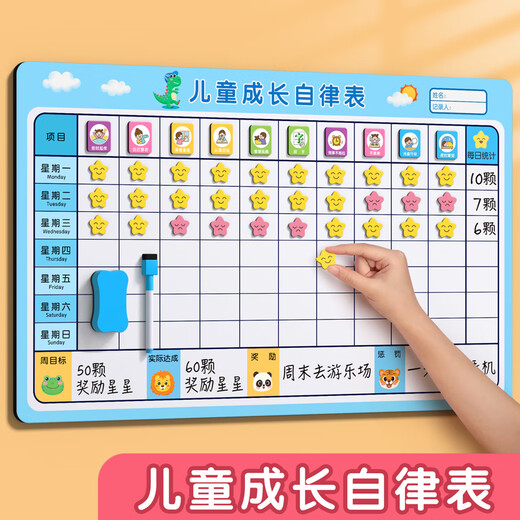 Puntos de recompensa para niños Muro de recompensa para niños Table Crecimiento de la tabla de autodisciplina Plan de aprendizaje de la mesa del niño Dinosaur Potente Cleaning Modelo 139 Pieces + Whiteboard Cleaner