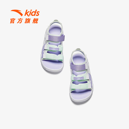 ANTA Children's Sandals Girls' Shoes 2026 Summer New Velcro Outdoor Arch Open Toe Beach Shoes Anta White/Fresh Purple-1 32 Shoe Inner Length 20cm