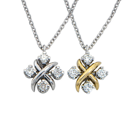 OeinT's Lynn necklace cross X four diamond necklace natural diamond platinum pendant platinum clavicle chain real gold real diamond pure platinum gold