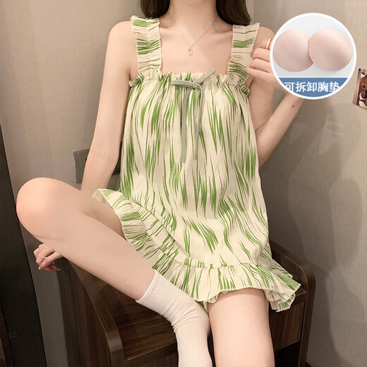 Xianxiqi Sommer-Frauenweste Shorts Set frische Wolke Baumwolle atmungsaktive Brustpolsterung HX-9721# L