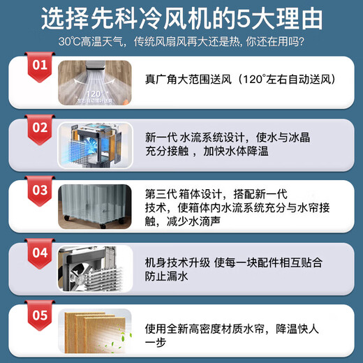 先科先科（SAST）工业冷风机家用降温制冷机商用空调扇水冷风扇冷气扇 738机械款【大风量适用120平】金属机身坚实耐用