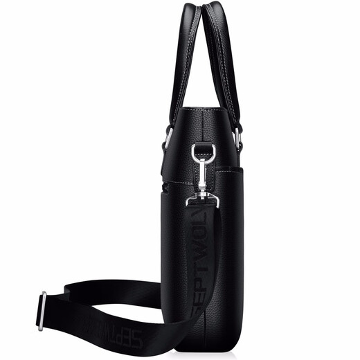 Septwolves Briefcase Men's Business Men's Bag First Layer Cowhide Handbag Crossbody Bag Shoulder Backpack Laptop Bag Black