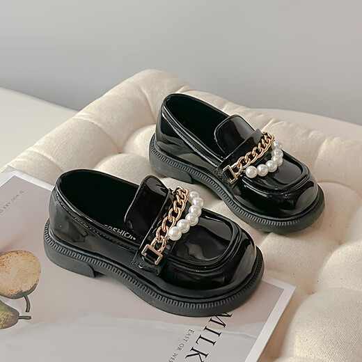 Rongxitu Girls Britische Perlenkette Lederschuhe glänzende Ladung 9901 Schwarz 26 -30 Schüsse 5 Paare