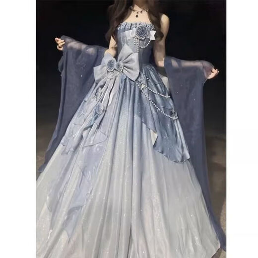蓉月阁优雅蓝色花嫁细闪Lolita婚纱连衣裙2025新款洛丽塔成人礼服裙子女 连衣裙 (仅连衣裙) M