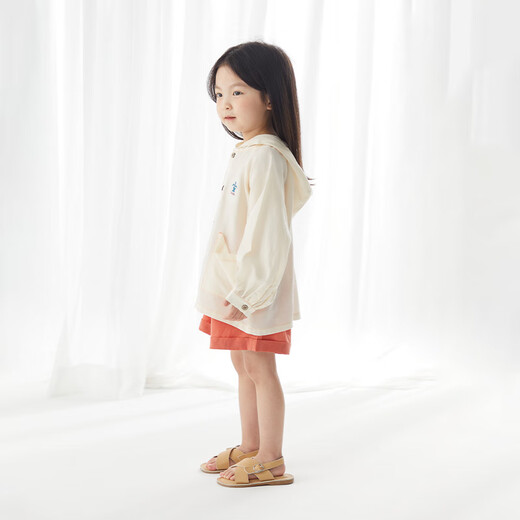 Papa crawl summer new children's hooded sun protection coat Tencel cool, comfortable and skin-friendly jacket casual beige 100 cm
