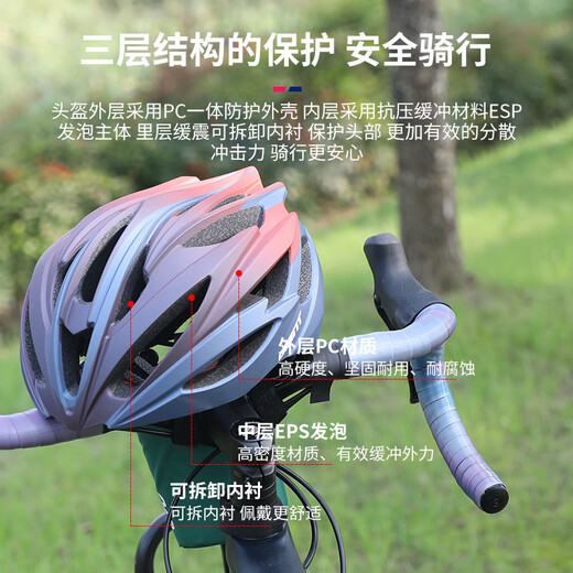 捷安特（GIANT）山地自行车男女头盔单车骑行一体成型安全帽公路车装备 哑渐变红蓝 G833 L/XL
