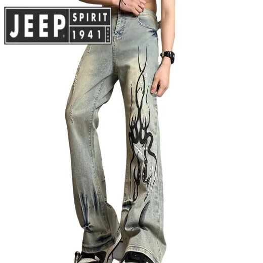 Jeep Spirit Jeep Flame Jeep Jeans Herren Sommertrendmarke Straight Hosen High Street Style 692-Black 2xl [135-150jin [Jin entspricht 0,5 kg]]