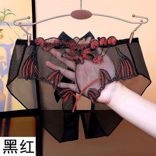 TULX modal sex open crotch low waist underwear for women lace sexy breathable mesh temptation T-shirt 838 skin color M