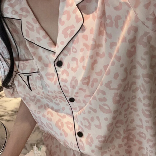莫代尔睡衣夏天女网红ins高级感短袖长裤豹纹两件套韩版气质冰丝家居服 套YFY9905【面料】 L (建议100-120斤)