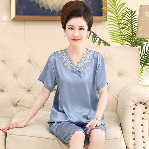 
Modal middle-aged mother ice silk thin style summer middle-aged and elderly women silk. Silk short-sleeved pajamas and women's home clothing set 683 bean paste (cross sleeve trousers) XL [Suggested 100-120 Jin [Jin equals 0.5 kg]]