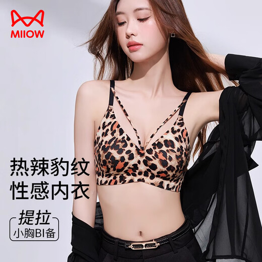 Catman Leopard Print Women's Underwear Women's Small Breast Push Up Show Big Bra Seamless Wireless Pull-up Anti-sagging Sexy Bra