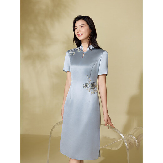 Armario azul rosa [estilo chino] 2025 ropa de verano xi el vestido acetado de la abuela Cheongsam vestido 552l683 tamsui azul m