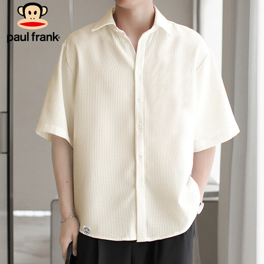 Big Mouth Monkey (Paul Frank) Camisa de manga corta Camisa de gofres de verano para hombres Media manga top chaqueta beige de hombres xl