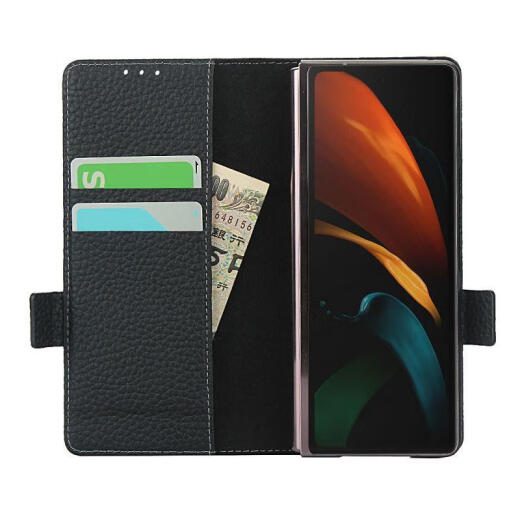 三星（SAMSUNG）【原装品质】Z Fold2手机壳5G真皮搭扣外套ZFold2钱包款galaxy防 黑色 三星Z Fold2