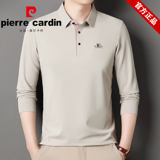 皮尔卡丹（pierre cardin）长袖t恤男士纯色春夏款薄款中年纯棉翻领体恤上衣打底polo衫上班 6625豆绿 M 165建议95-115斤
