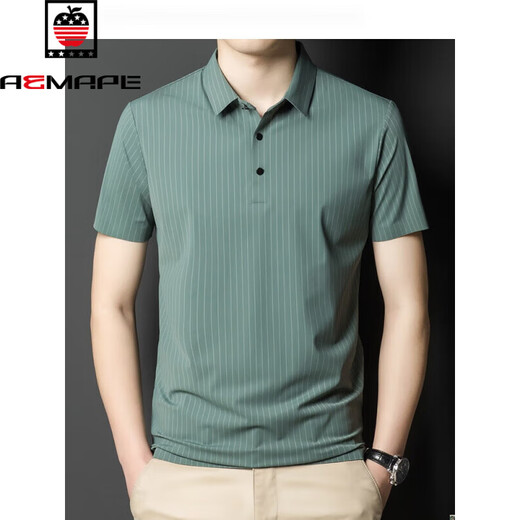 Aemape American Apple Summer Revers Nicht-Seeme-Kurzarm-T-Shirt-T-Shirt-Vertikale Streifen-Casual Polo. Hemd Herren dünner Eisdraht oben Blau 6996 M 170