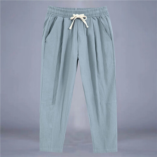 ACLOSMIL new Chinese cotton and linen pants for men in summer thin loose wide-leg pants cotton and linen harun casual pants simple nine-point pants for men dark gray 3XL