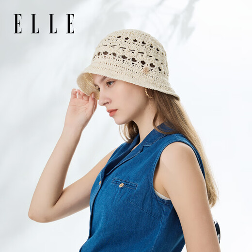 ELLE可爱手工编织女花朵镂空帽子女拍照百搭渔夫帽遮阳礼物