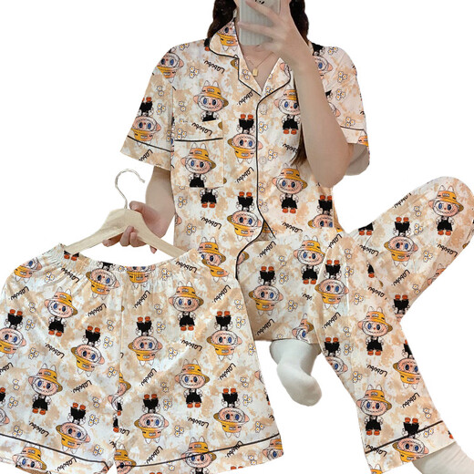 S.SofeAins-Stil Blumenpyjamas für Frauen Frühling und Sommer niedliche Kurzschläfe dreiteilige Set von Heimkleidung KK14132# 170 m [Vorgeschlagen 80-100jin [Jin ist 0,5 kg]]