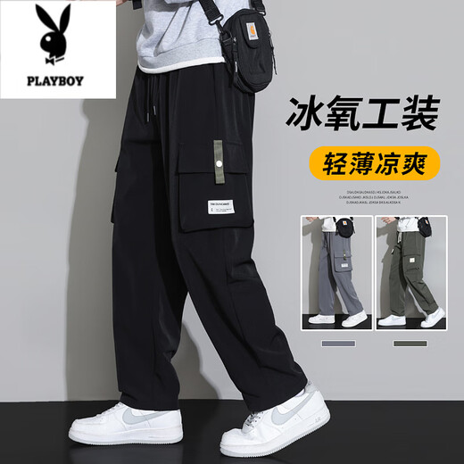Playboy Ice Silk Work Hosen für Männer 2025 neuer Stil Teenager Herrenhosen Sommer dünne losen lockeren Freizeithosen für Männer 9930 grau l