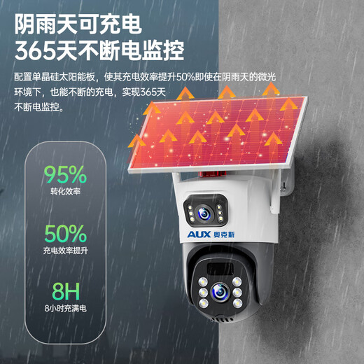 
Aux 4g solar camera outdoor life-long rechargeable traffic without network plug-in mobile remote monitor for home use 360 degrees without blind spots with panoramic night vision Single board dual lens solar + free traffic + 64G