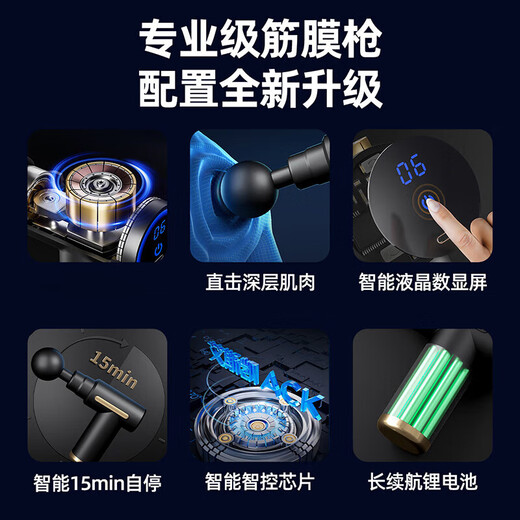 Sumantha Fascial Gun Home Deep Muscle Relaxation Massager Cervical Spine Shoulder Neck Waist Portable Leg Full Body Massage Artifact Men and Women Birthday Gift Practical for Adults Black 4-head Switch + 6-level Adjustment + LCD Charging Model.