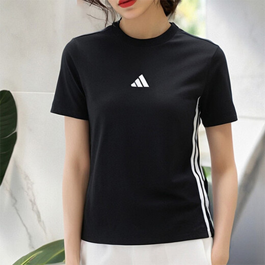 阿迪达斯 （adidas）套装女装25夏季新款时尚圆领短袖T恤透气跑步运动裤直筒裤 两件套 两件套/简约潮流 S