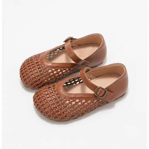 G. Duckkids Girls Sandals Bag Toe 2025 Neue Sommer Kinderhoch Schuhe Prinzessin Schuhe Baby Mädchen Mädchen Schuhe Lederschuhe Braun 23
