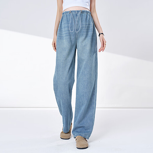 
ELLIE / LUKE jeans for spring wear 2025 new spring and autumn clothes without abdomen straight wide-leg pants during pregnancy, light blue XXL