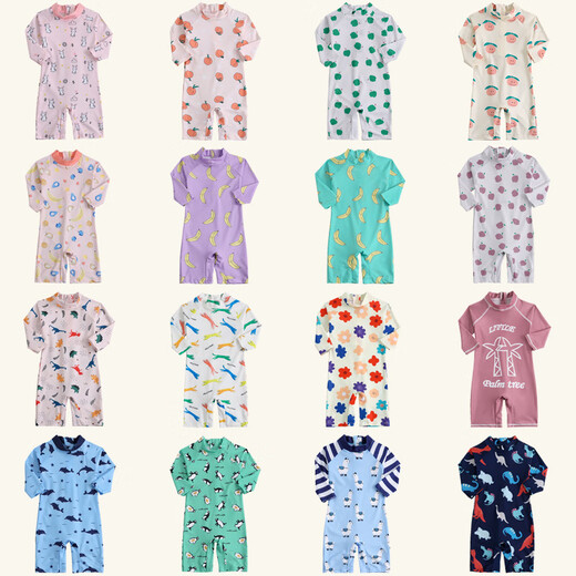 New children's one-piece swimsuit long-sleeved sun protection quick-drying baby surfing suit wholesale boys girls toddler swimwear 2095 Purple Coconut Tree L