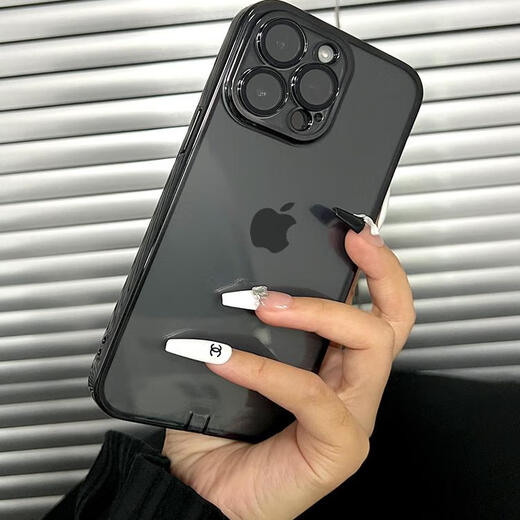 Qishang's new model comes with dust-proof plug, suitable for Apple 16pro mobile phone case 13ProMax high-end electroplated silicone iPhone15 couple creative niche non-collision lens film, deep space black, high-quality charging port dustproof iPhone 13