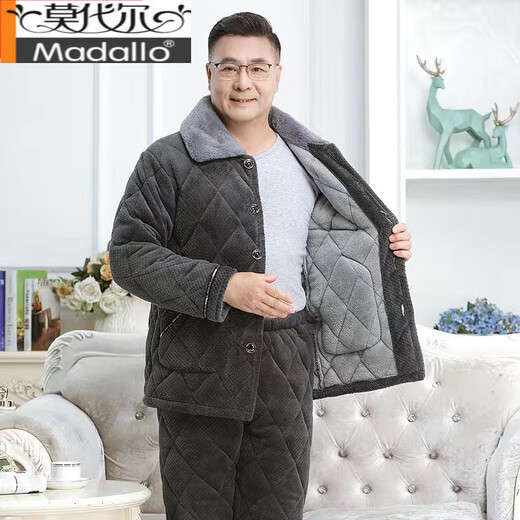 Modal Pyjamas Männer im Winter, warme dreischichtige Baumwolle verdickte Kälte und Samt, Papa kann einen Baumwolljackeanzug an der Außenseite tragen.