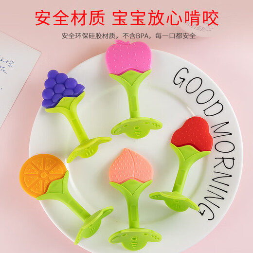 Baby Teething Stick Three-dimensional Fruit Teether Baby Silicone Chewable Newborn Teething Device Soothing Chew Toy Orange + Apple Bag Food Grade Silicone-Fruit Teether Tablets