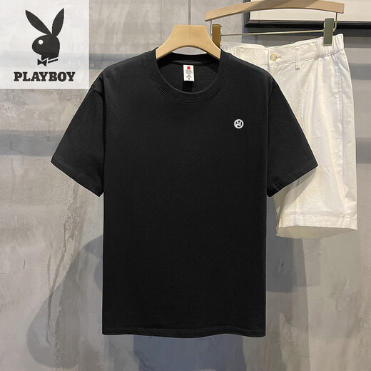 Playboy (PLAYBOY) 200g heavyweight American cotton short-sleeved T-shirt summer couple printed loose bottoming shirt t men's and women's top khaki cotton short-sleeved-1365 XL